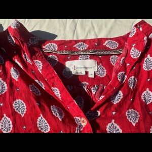 Anthropologie Red Floral Medallion Button-Up Top